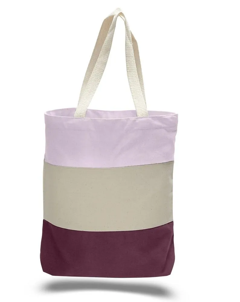 144 ct Wholesale Heavy Canvas Tote Bags Tri-Color - By Case