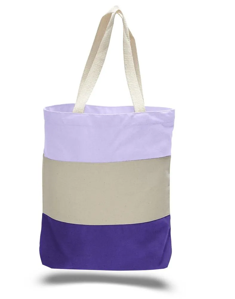 144 ct Wholesale Heavy Canvas Tote Bags Tri-Color - By Case