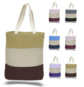 144 ct Wholesale Heavy Canvas Tote Bags Tri-Color - By Case