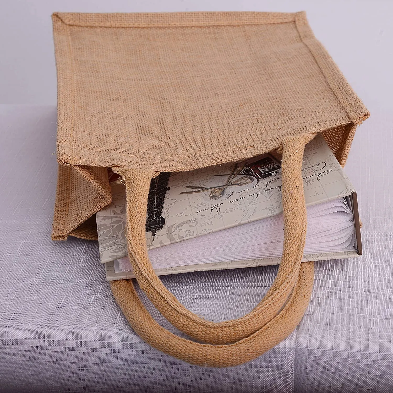 6 ct Small Burlap Bags / Jute Book Bag with Full Gusset - By Bundle