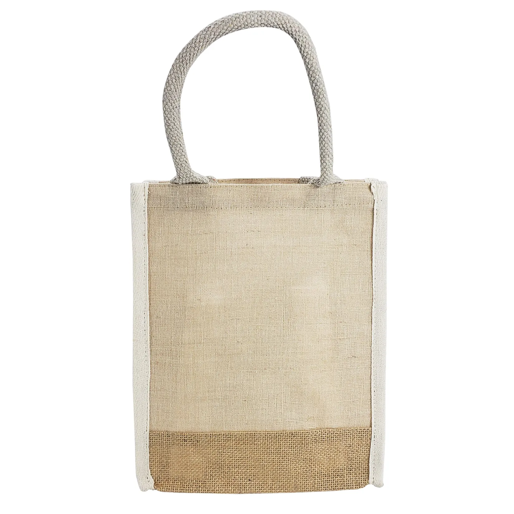 6 ct Small Jute Blend Tote Bags with Full Gusset and Burlap Accents - Pack of 6