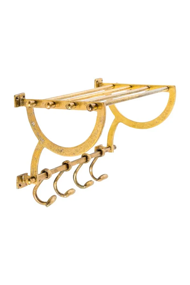 Antique Gold Luggage Rack With Coat Hooks