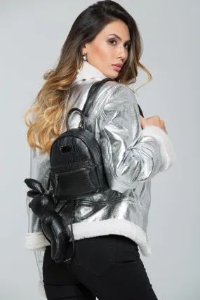 Black Zip with Bunny Keyholder Mini Backpack