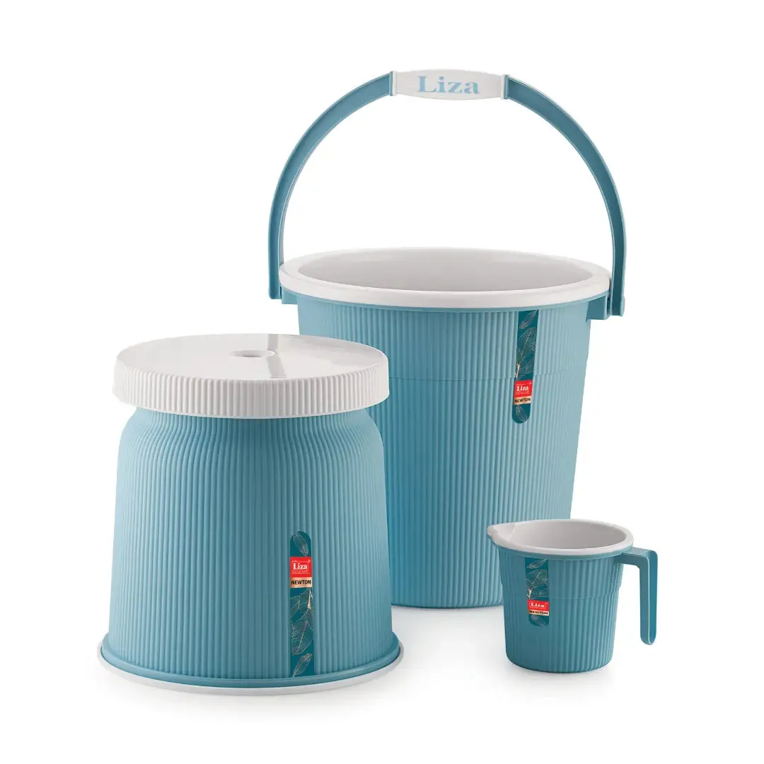 Blue Bath Bucket(18L), Mug(1L) & Stool Set Of 3 For Bathing and Cleaning