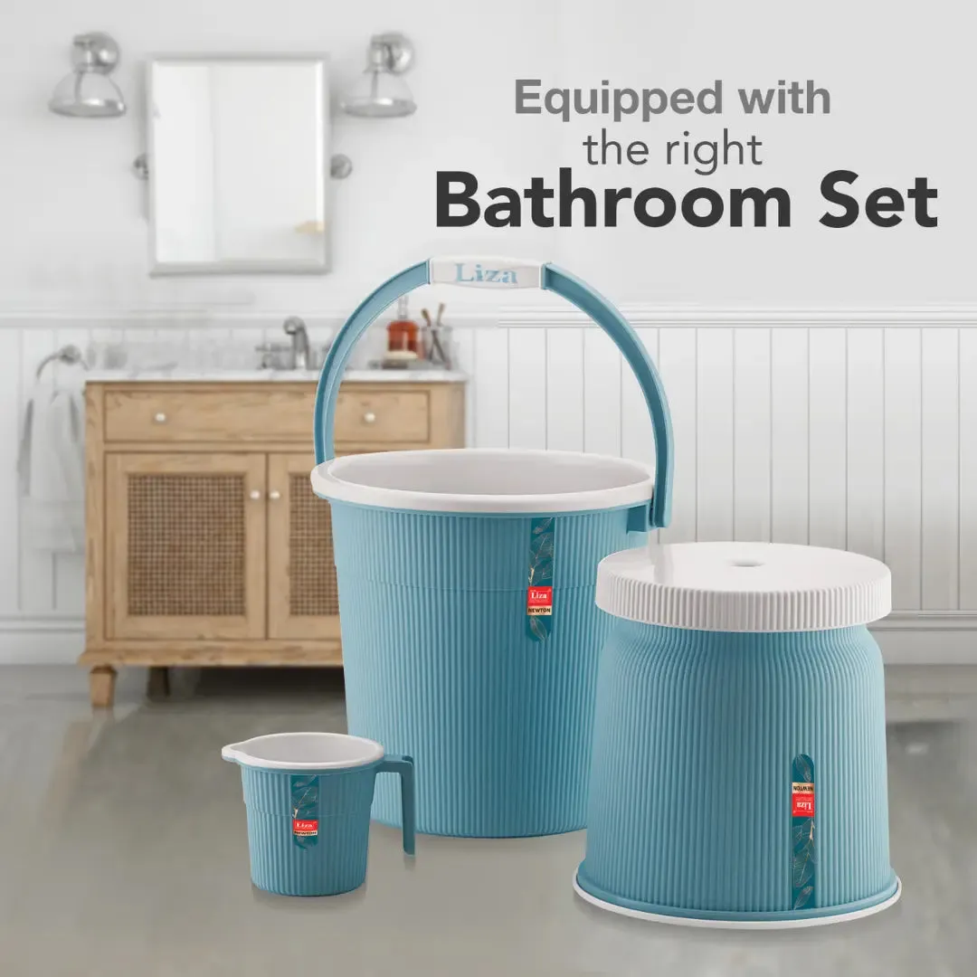 Blue Bath Bucket(18L), Mug(1L) & Stool Set Of 3 For Bathing and Cleaning