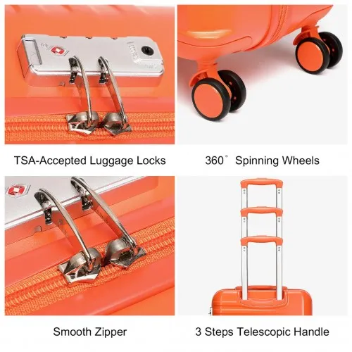 British Traveller 20" Polycarbonate & ABS Hard Shell Suitcase with TSA Lock - Orange, Lightweight & Scratch-Resistant