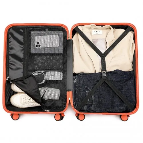 British Traveller 20" Polycarbonate & ABS Hard Shell Suitcase with TSA Lock - Orange, Lightweight & Scratch-Resistant