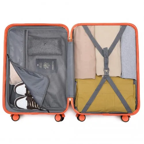 British Traveller 20" Polycarbonate & ABS Hard Shell Suitcase with TSA Lock - Orange, Lightweight & Scratch-Resistant