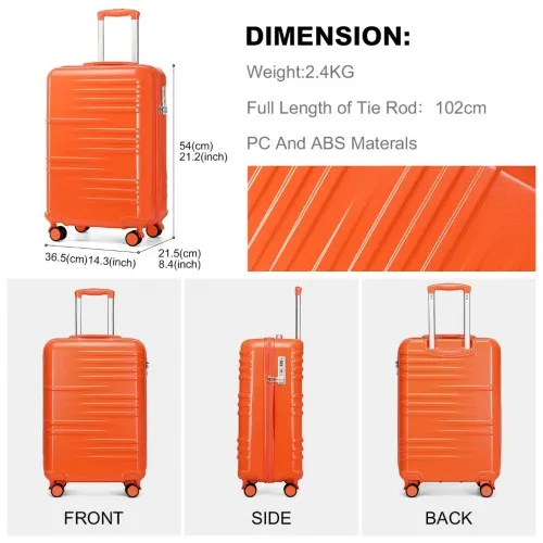 British Traveller 20" Polycarbonate & ABS Hard Shell Suitcase with TSA Lock - Orange, Lightweight & Scratch-Resistant