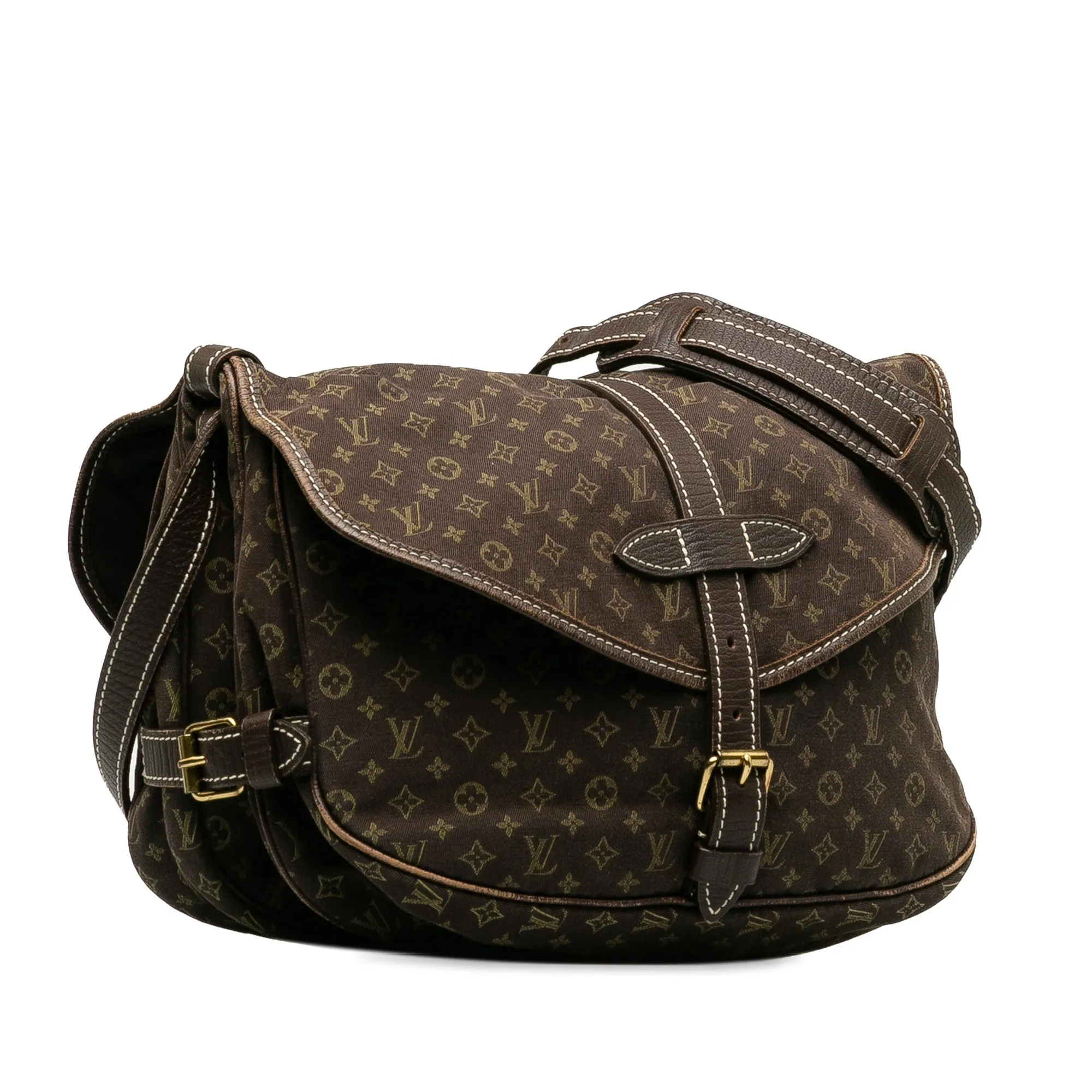 Brown Louis Vuitton Monogram Mini Lin Saumur 30 Crossbody Bag