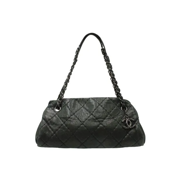 CHANEL Just Mademoiselle Mini Bowler Bag in Iridescent Black Leather