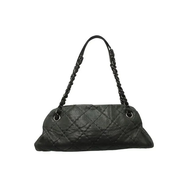 CHANEL Just Mademoiselle Mini Bowler Bag in Iridescent Black Leather