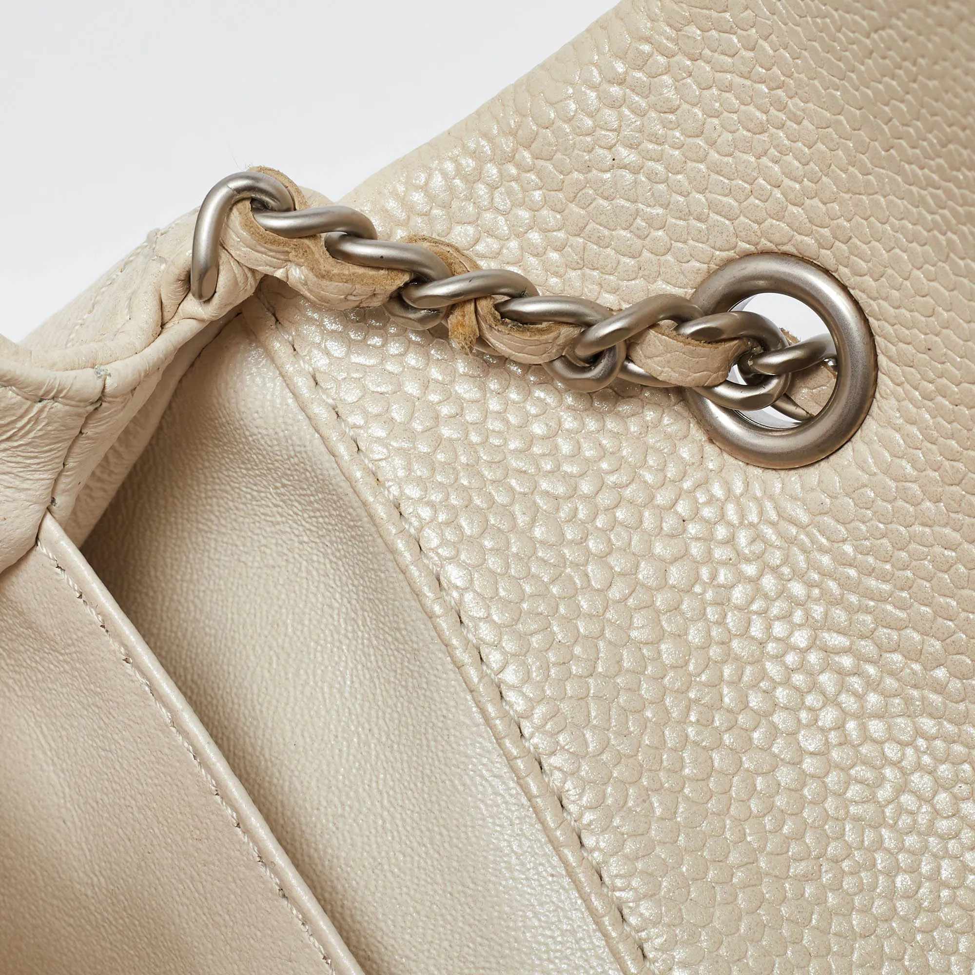 CHANEL Pearl Beige Quilted Caviar Leather New Mini Classic Flap Bag