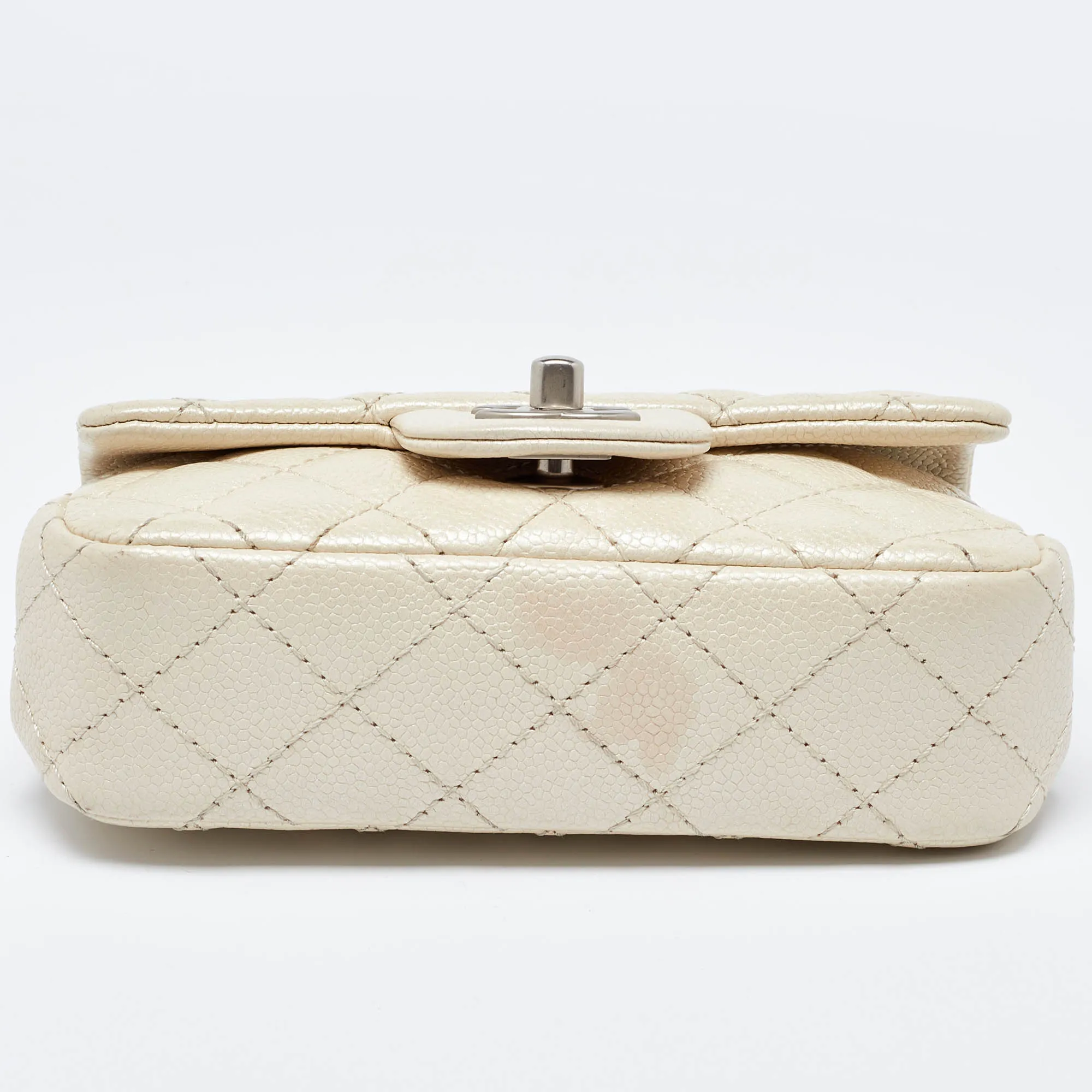 CHANEL Pearl Beige Quilted Caviar Leather New Mini Classic Flap Bag