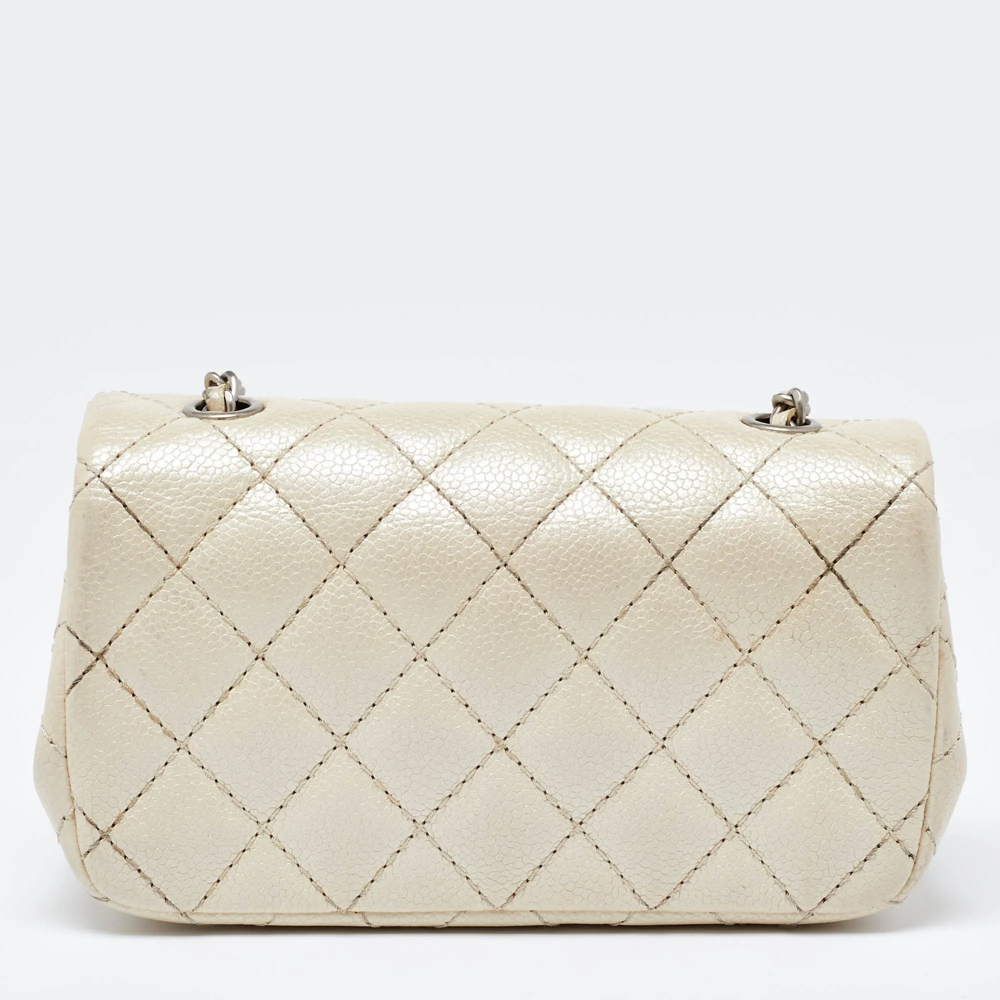 CHANEL Pearl Beige Quilted Caviar Leather New Mini Classic Flap Bag