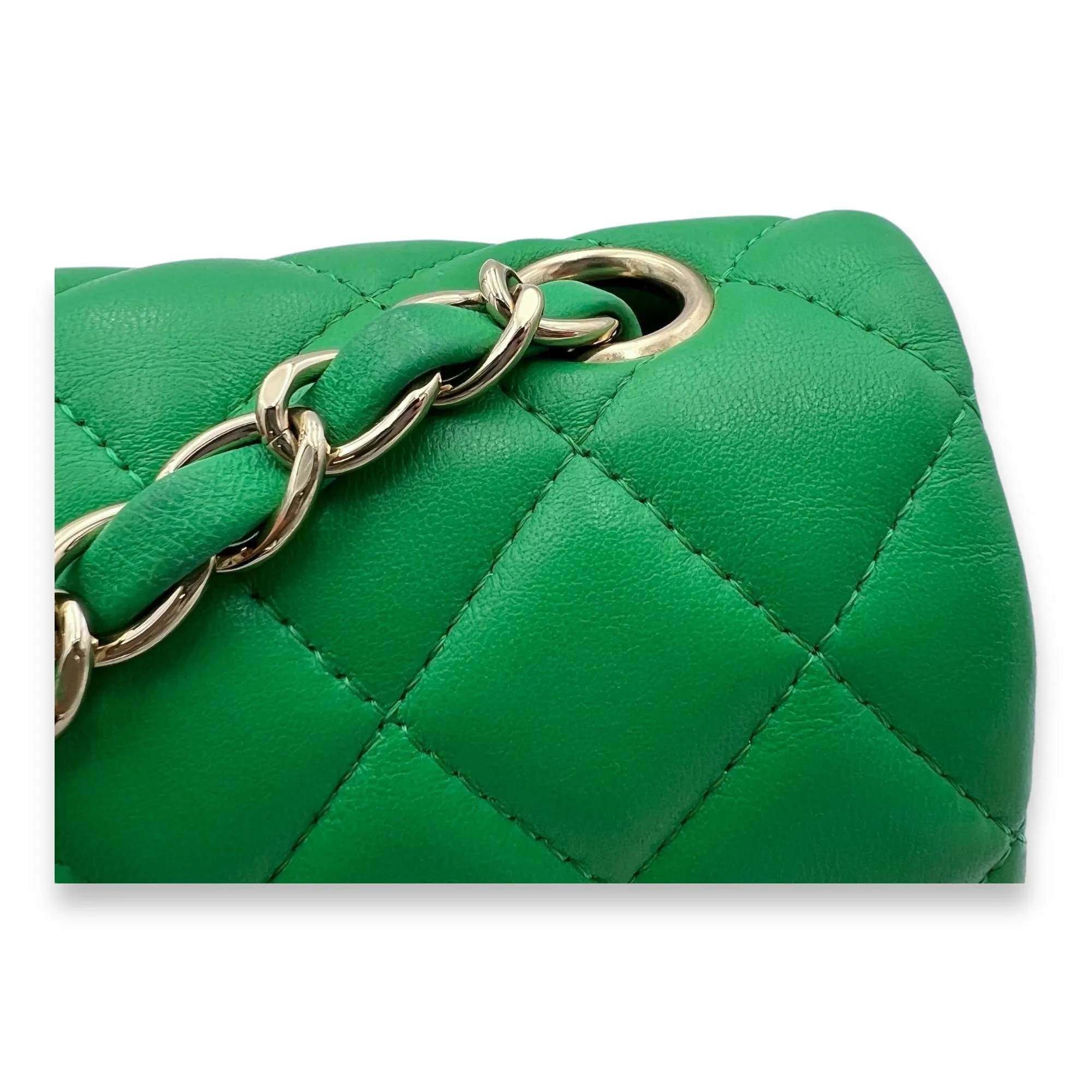 Classic Mini Rectangular Green Crossbody Bag in Lambskin, Gold hardware