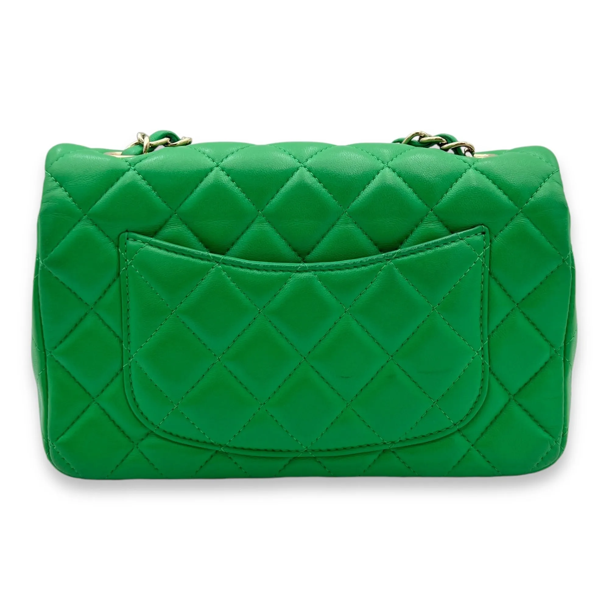 Classic Mini Rectangular Green Crossbody Bag in Lambskin, Gold hardware