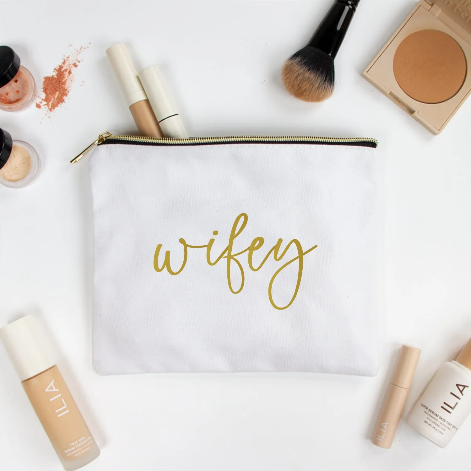 Cursive Wifey Bridal Makeup Bag