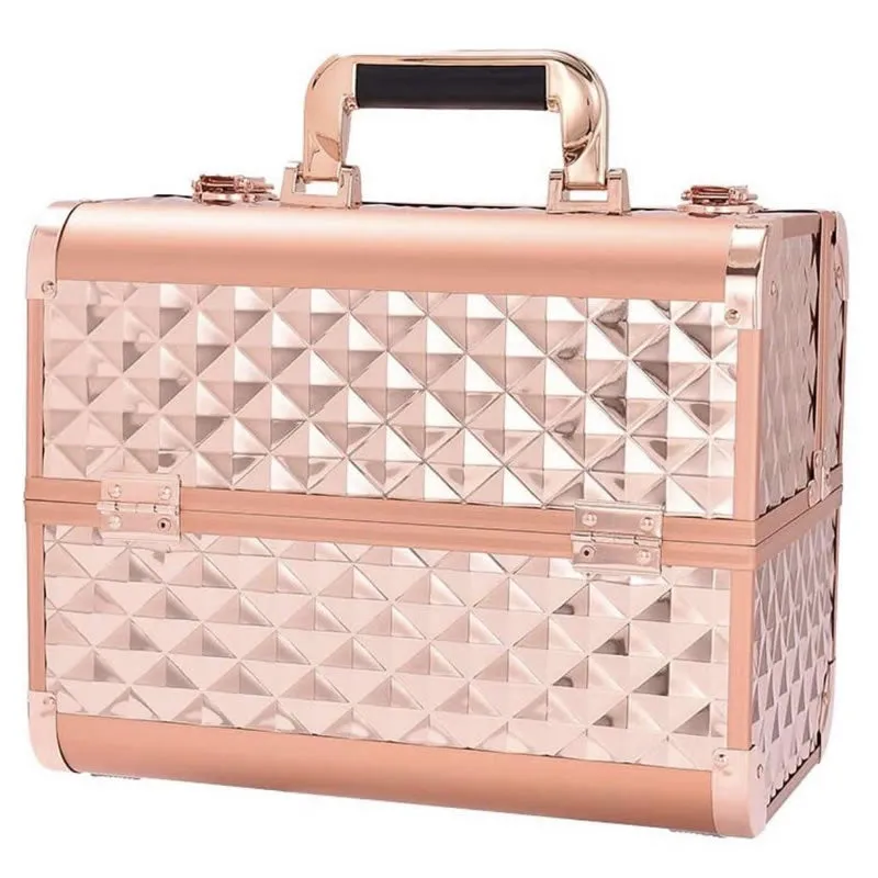 Glamorous Lockable Cosmetic Makeup Case Rose Gold