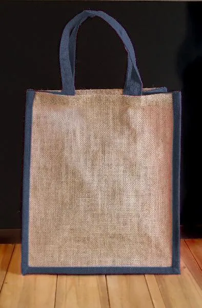 Gusseted Jute Tote Bags with Colored Trim and Handles (2 Available Sizes)