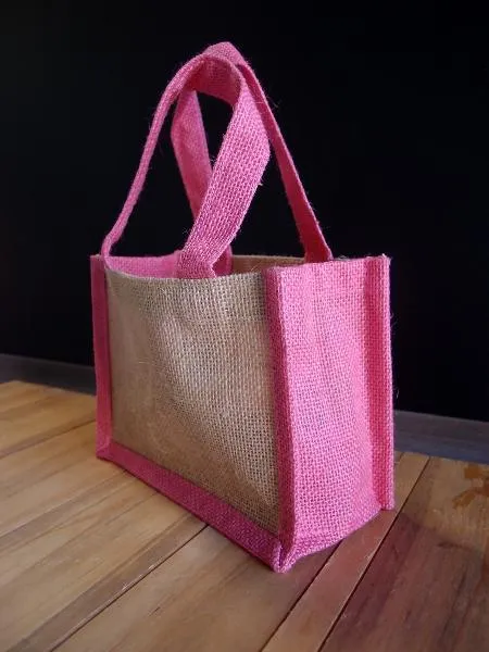 Gusseted Jute Tote Bags with Colored Trim and Handles (2 Available Sizes)