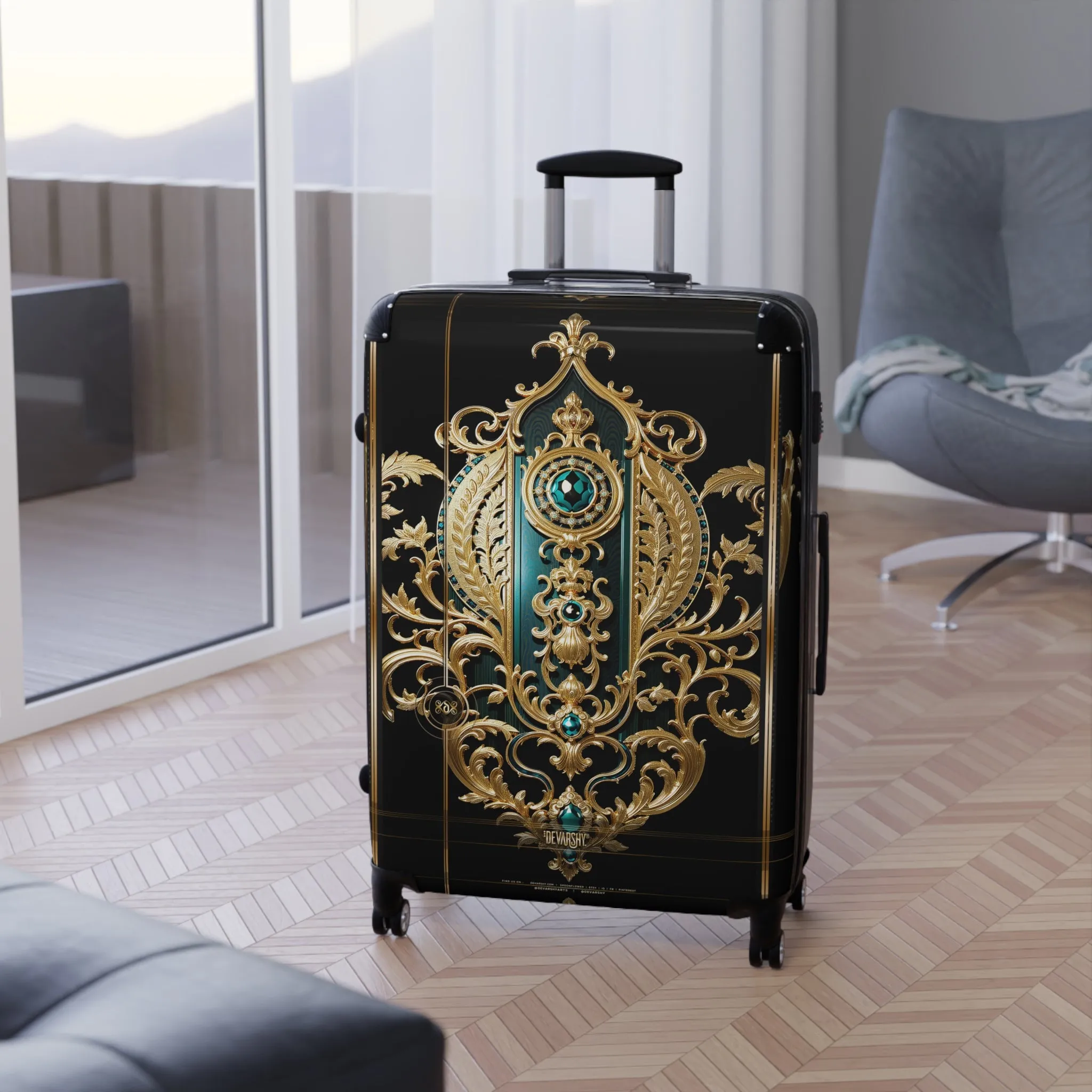 Intricate Baroque Suitcase Golden Medallion Luggage Luxury Carry-on Suitcase Premium Hard Shell Suitcase | X3423