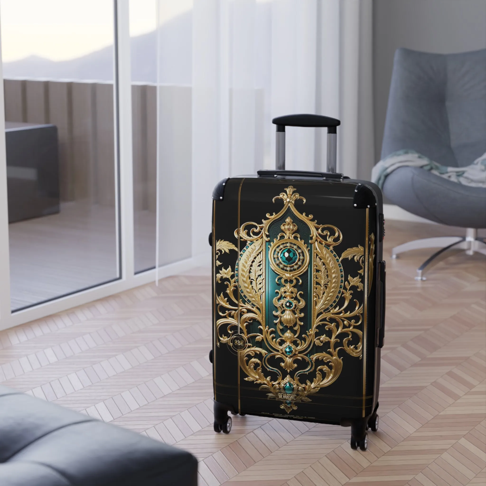 Intricate Baroque Suitcase Golden Medallion Luggage Luxury Carry-on Suitcase Premium Hard Shell Suitcase | X3423