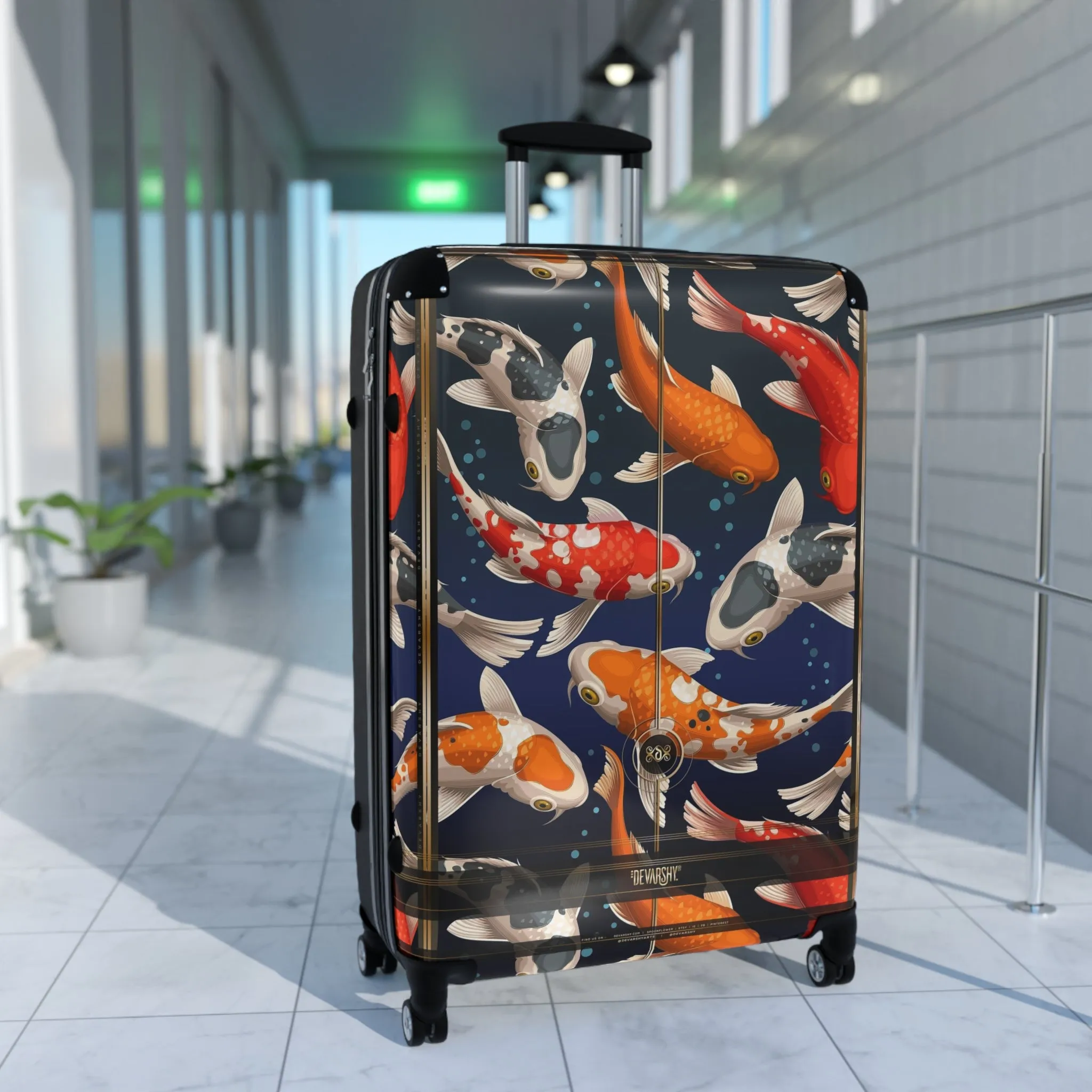 Koi Fish Print Suitcase Carry-on Suitcase Fish Print Luggage Good Vibes Hard Shell Suitcase | D20018B