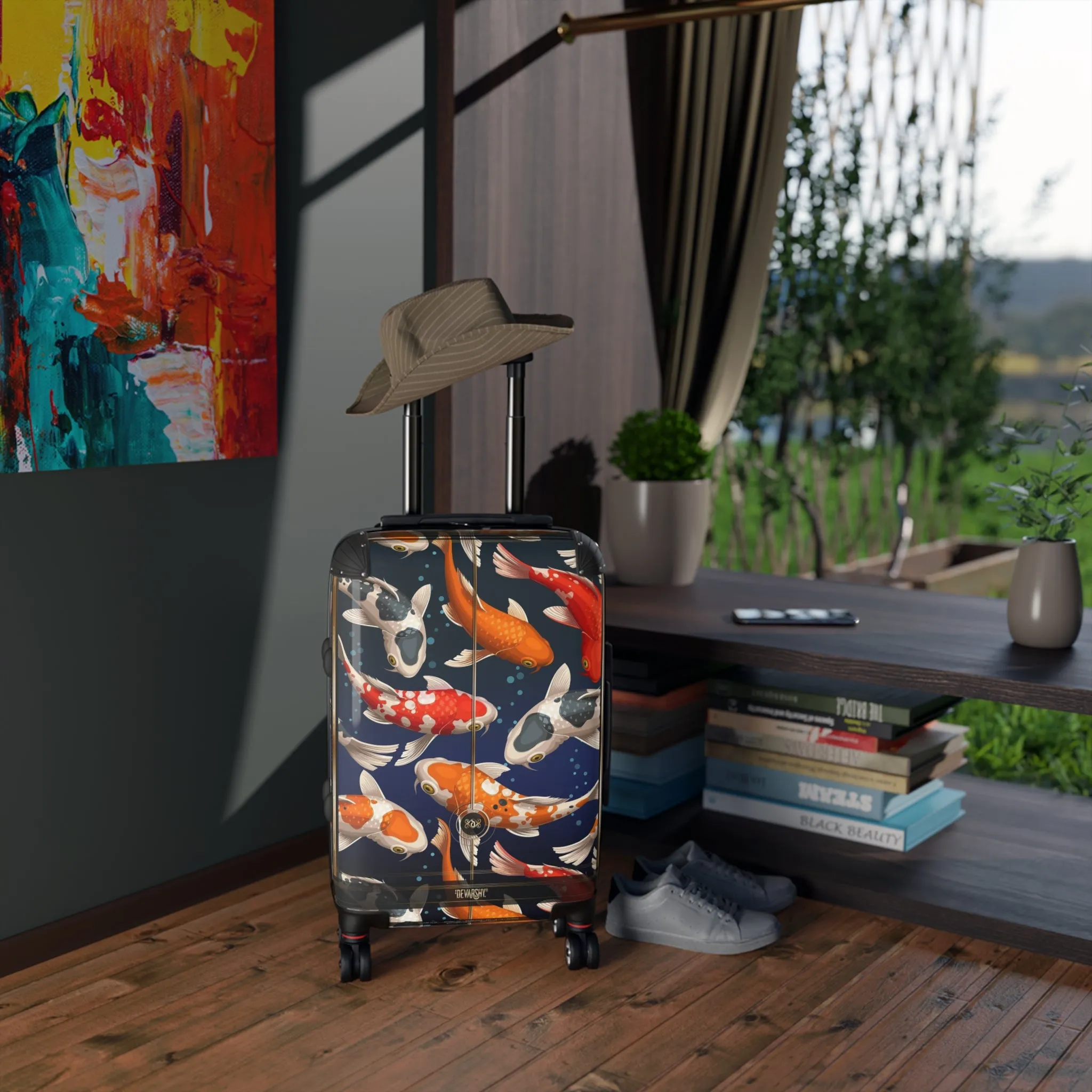 Koi Fish Print Suitcase Carry-on Suitcase Fish Print Luggage Good Vibes Hard Shell Suitcase | D20018B