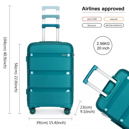 Kono 20 Inch Bright Hard Shell PP Carry-On Suitcase - Cabin Size, Blue/Green