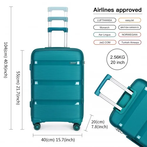 Kono 20 Inch Bright Hard Shell PP Carry-On Suitcase - Cabin Size, Blue/Green