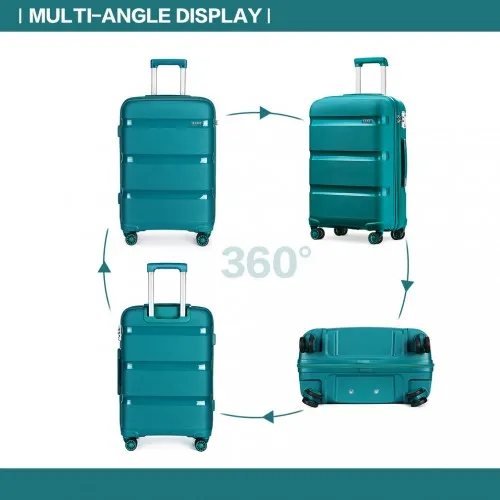 Kono 20 Inch Bright Hard Shell PP Carry-On Suitcase - Cabin Size, Blue/Green