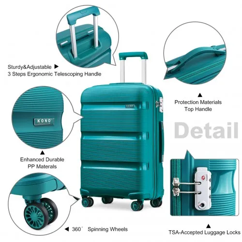 Kono 20 Inch Bright Hard Shell PP Carry-On Suitcase - Cabin Size, Blue/Green