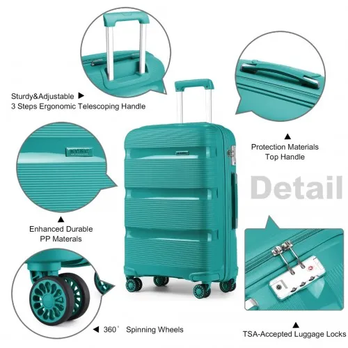 Kono 20 Inch Bright Hard Shell PP Carry-On Suitcase - Cabin Size, Blue/Green