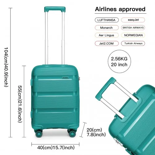 Kono 20 Inch Bright Hard Shell PP Carry-On Suitcase - Cabin Size, Blue/Green