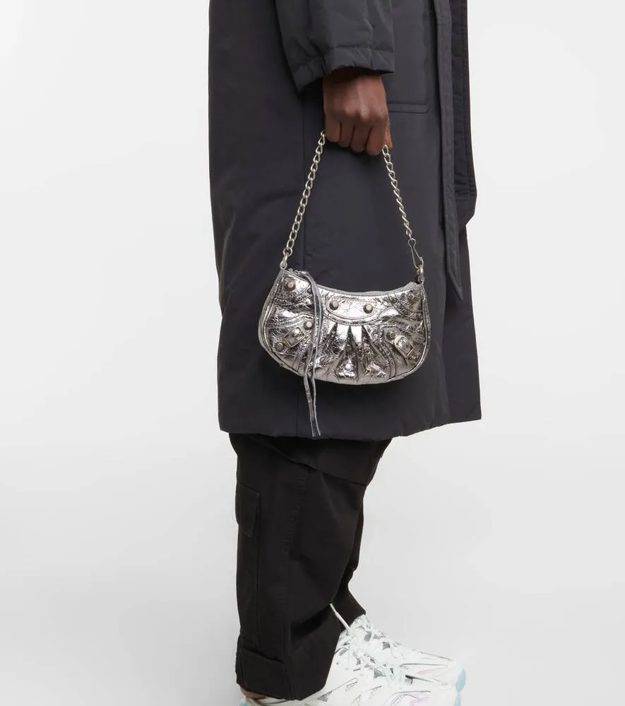 Le Cagole Mini Balenciaga Leather Crossbody Bag, Silver