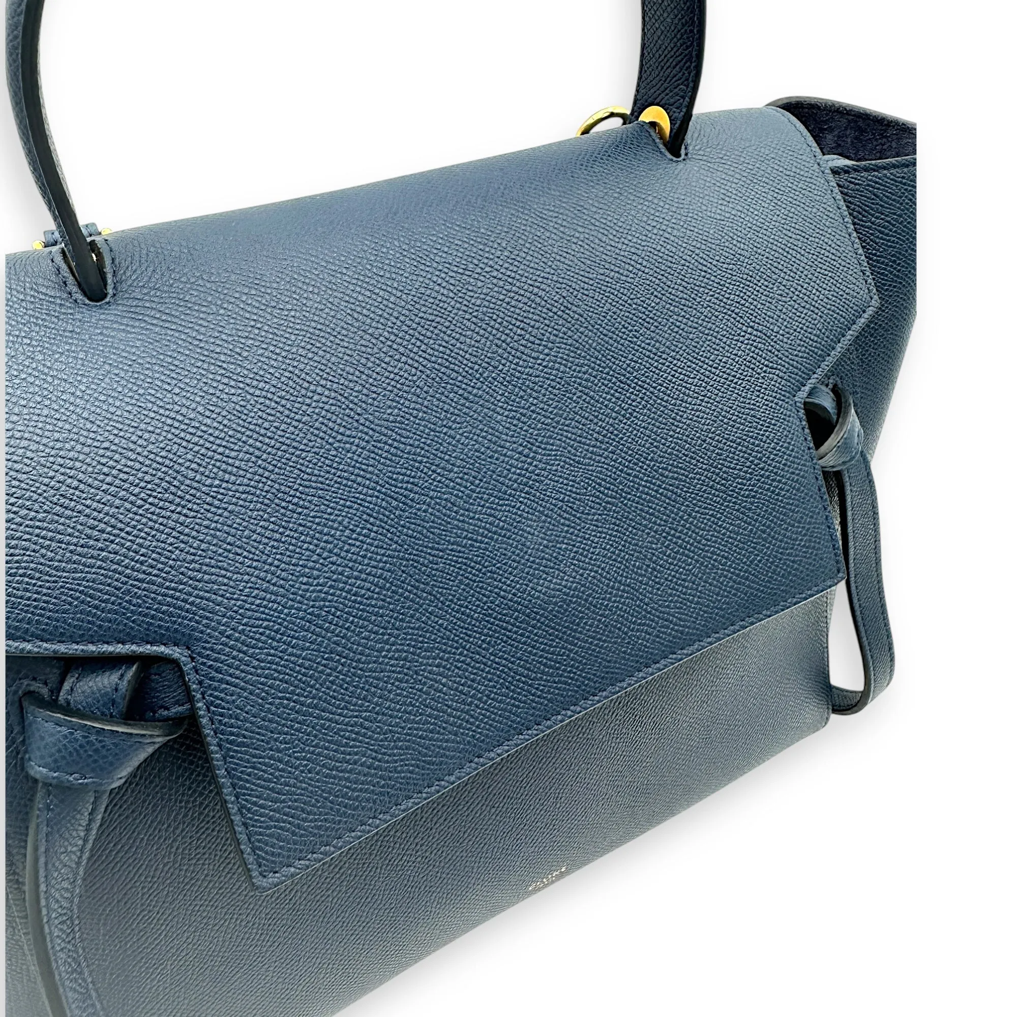 Luggage Mini Blue Top Handle Bag in Caviar Leather, Gold hardware