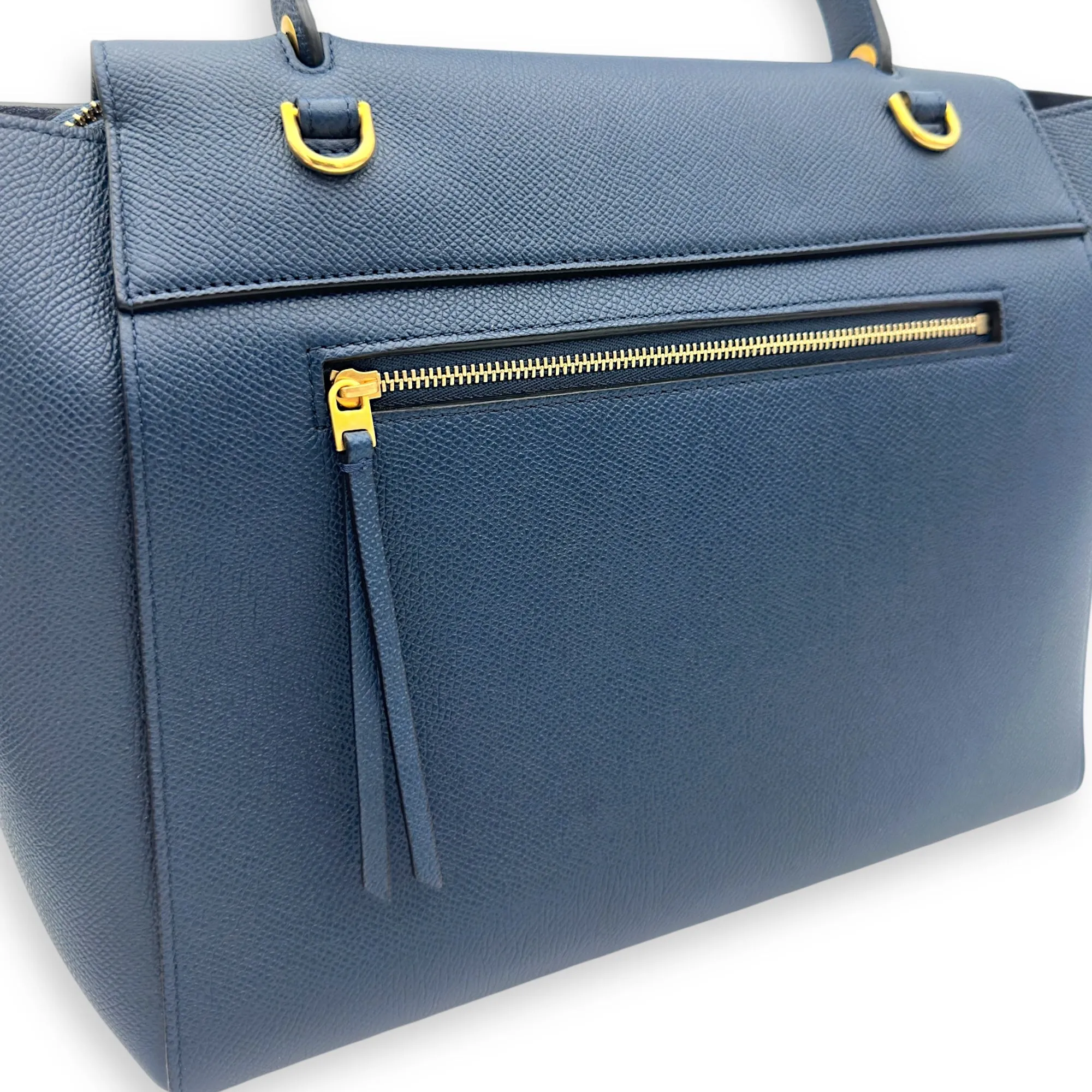 Luggage Mini Blue Top Handle Bag in Caviar Leather, Gold hardware