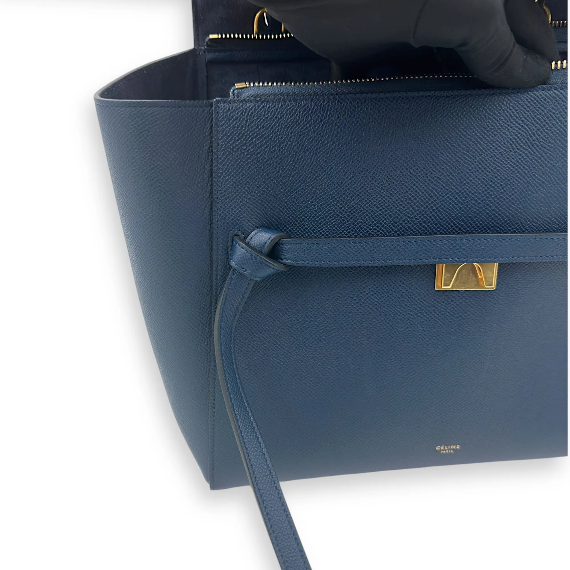 Luggage Mini Blue Top Handle Bag in Caviar Leather, Gold hardware