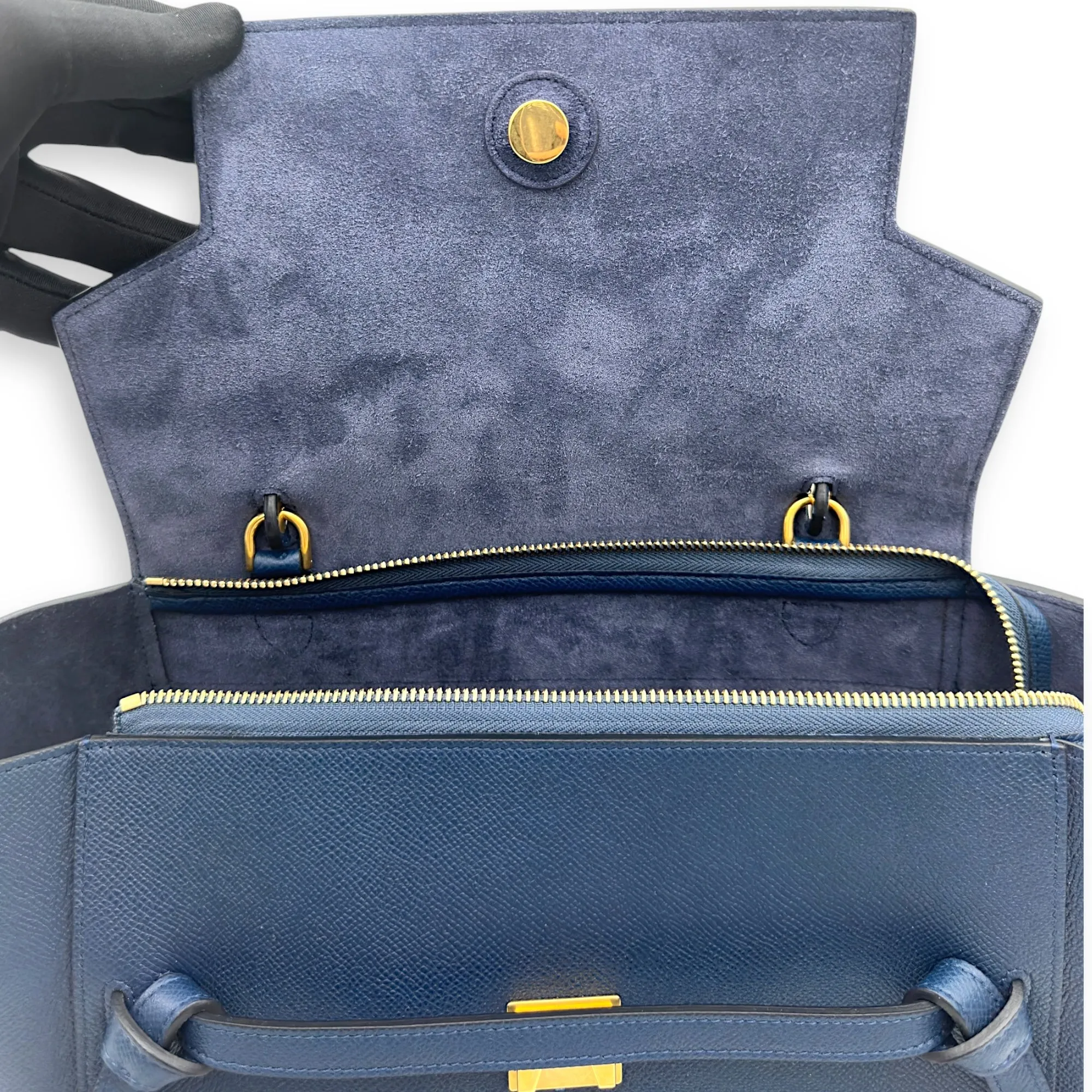 Luggage Mini Blue Top Handle Bag in Caviar Leather, Gold hardware