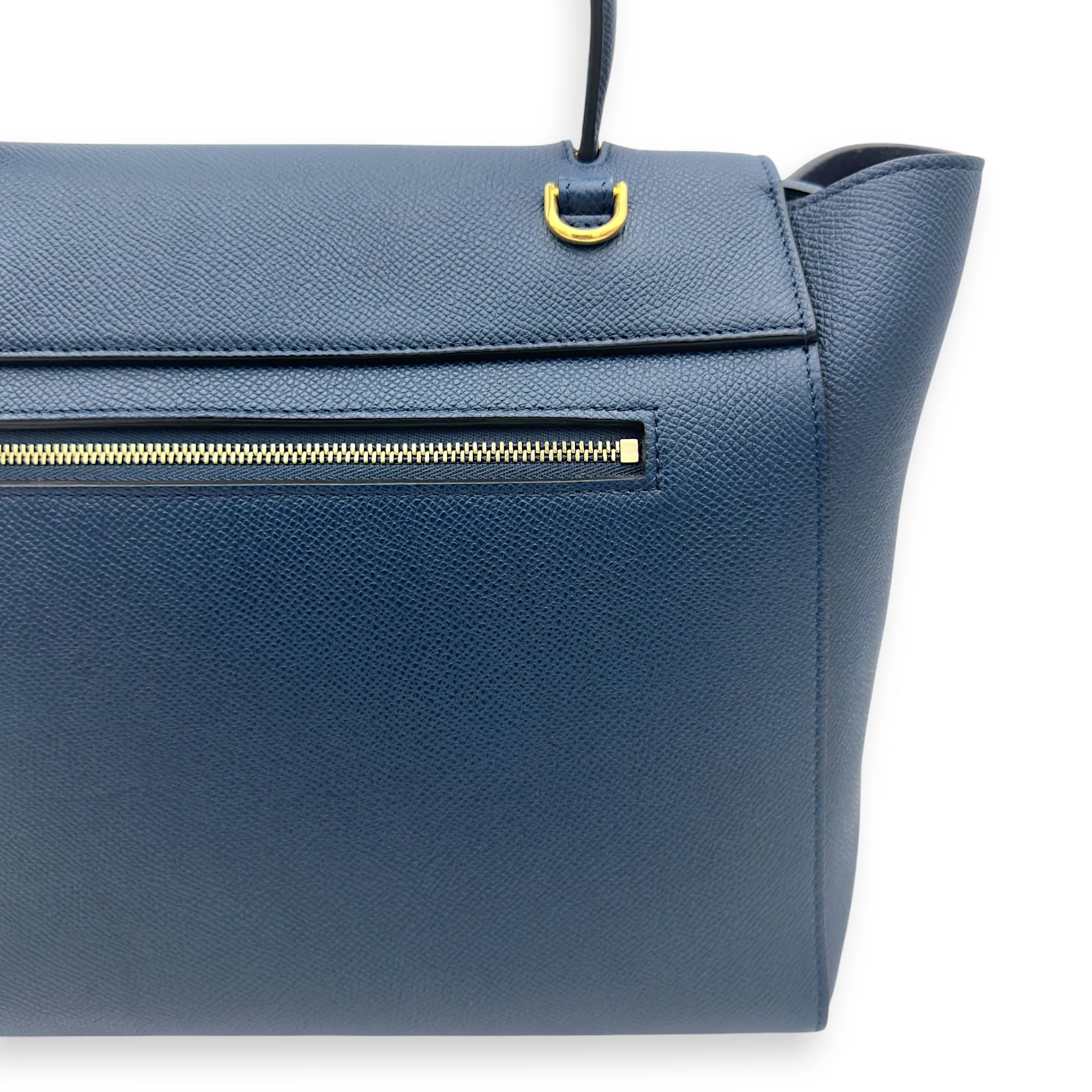 Luggage Mini Blue Top Handle Bag in Caviar Leather, Gold hardware