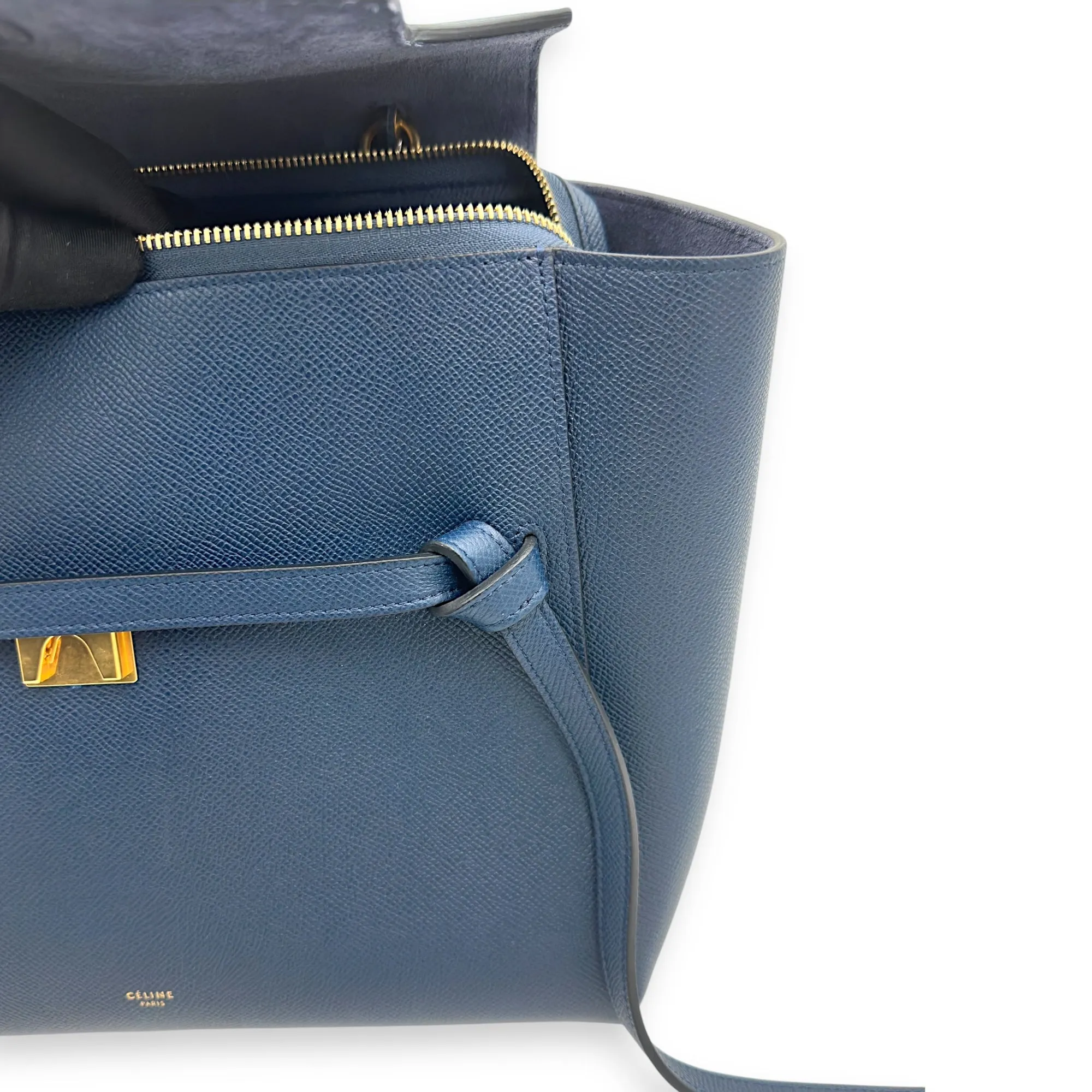 Luggage Mini Blue Top Handle Bag in Caviar Leather, Gold hardware