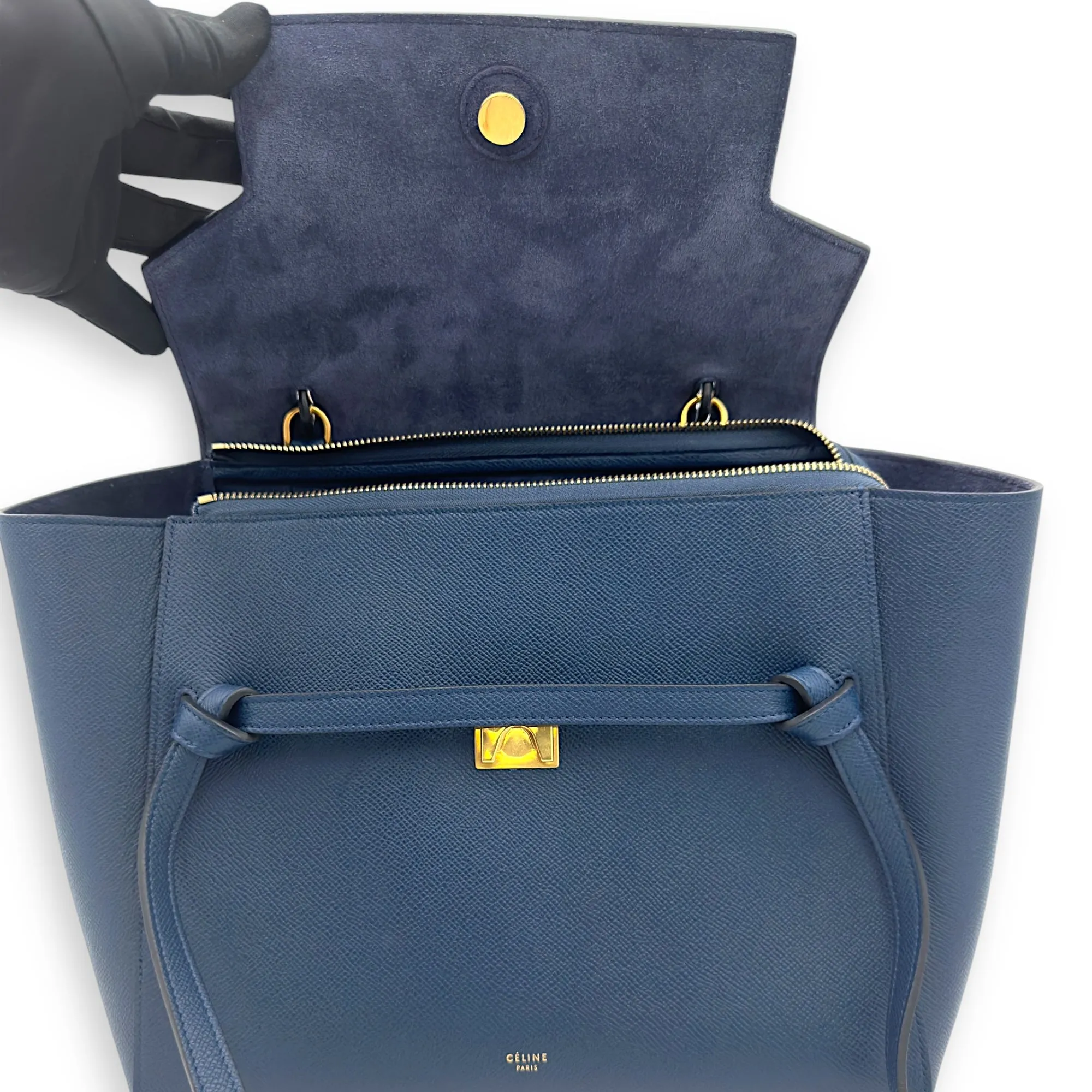 Luggage Mini Blue Top Handle Bag in Caviar Leather, Gold hardware