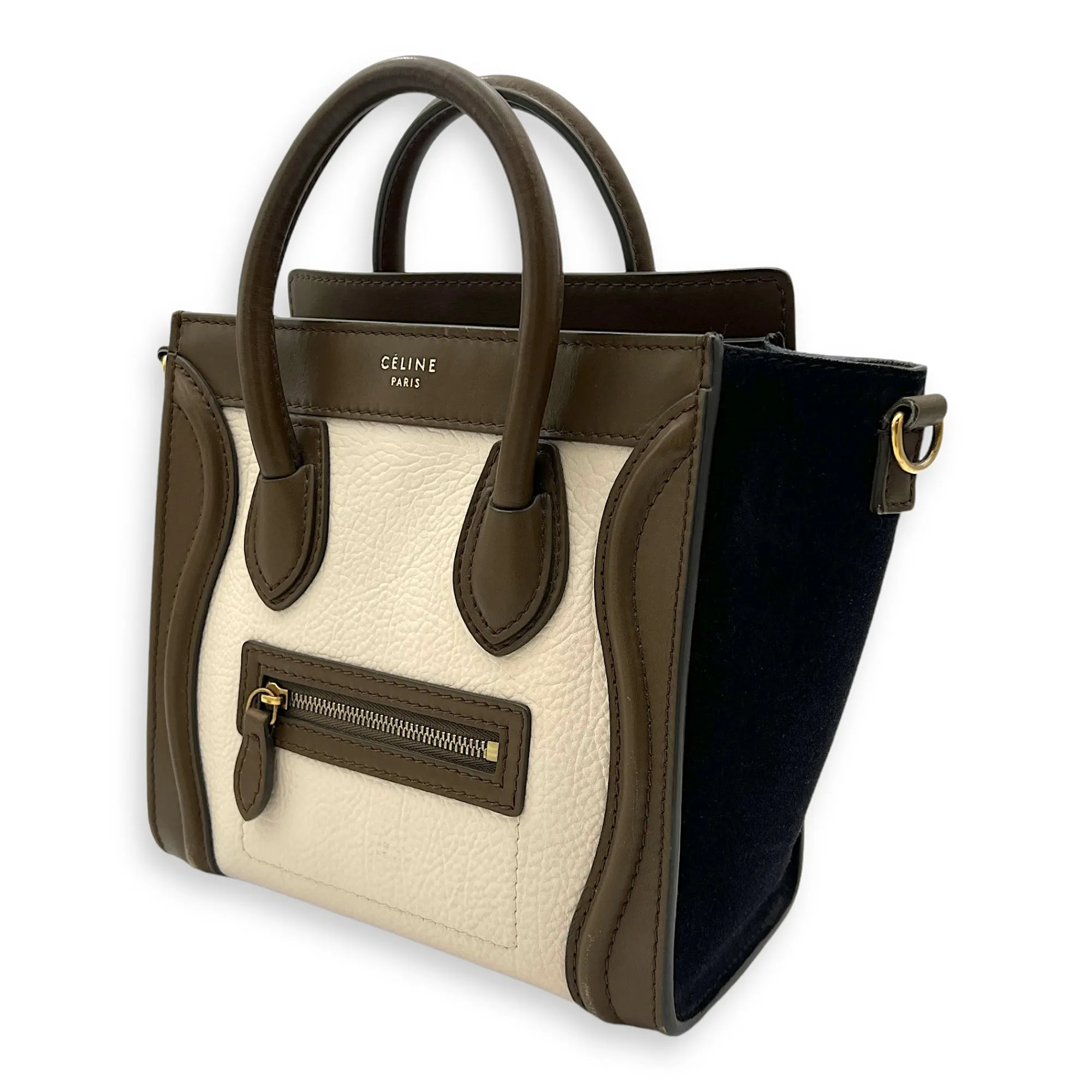 Luggage Nano White Top Handle Bag in Calfskin, Gold hardware