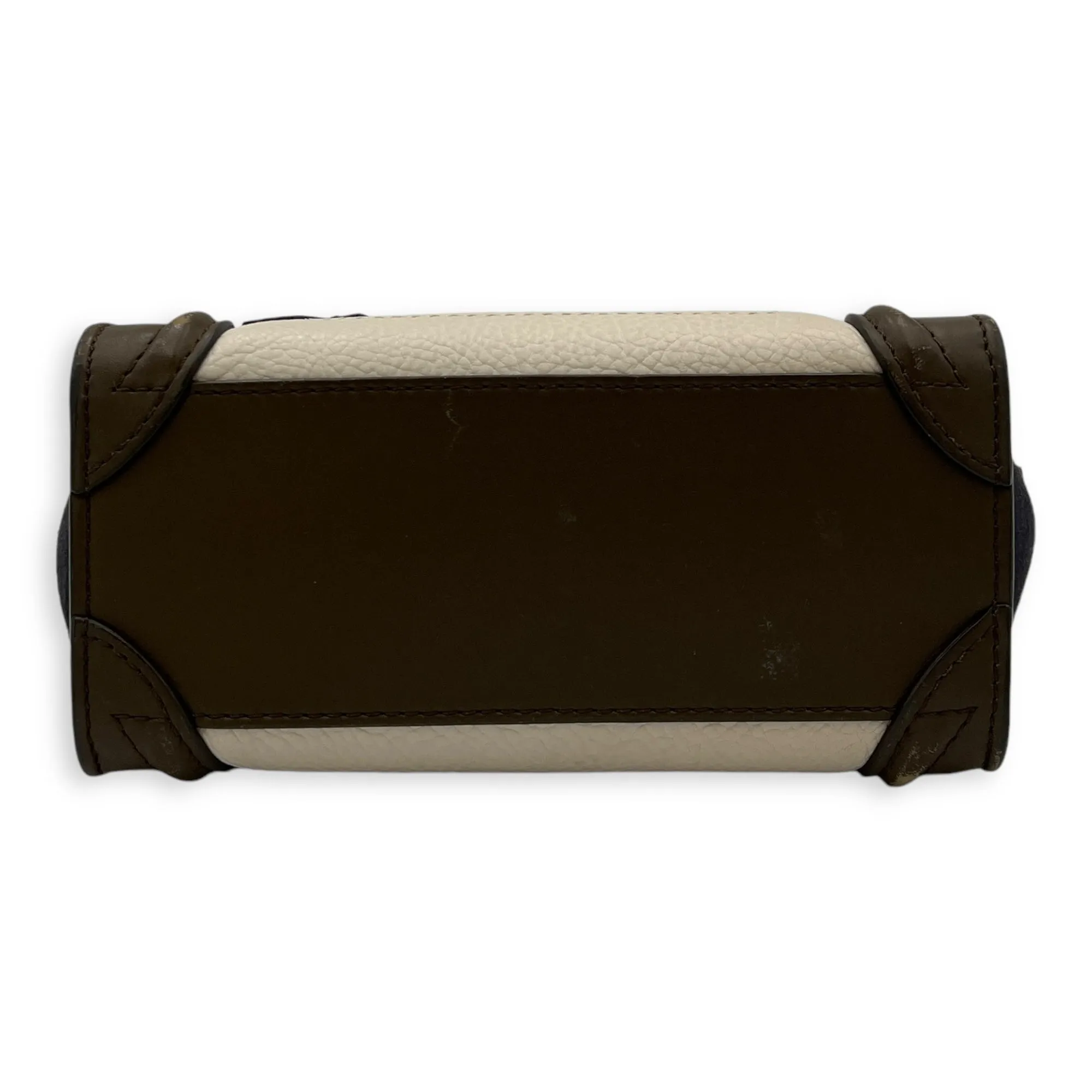 Luggage Nano White Top Handle Bag in Calfskin, Gold hardware