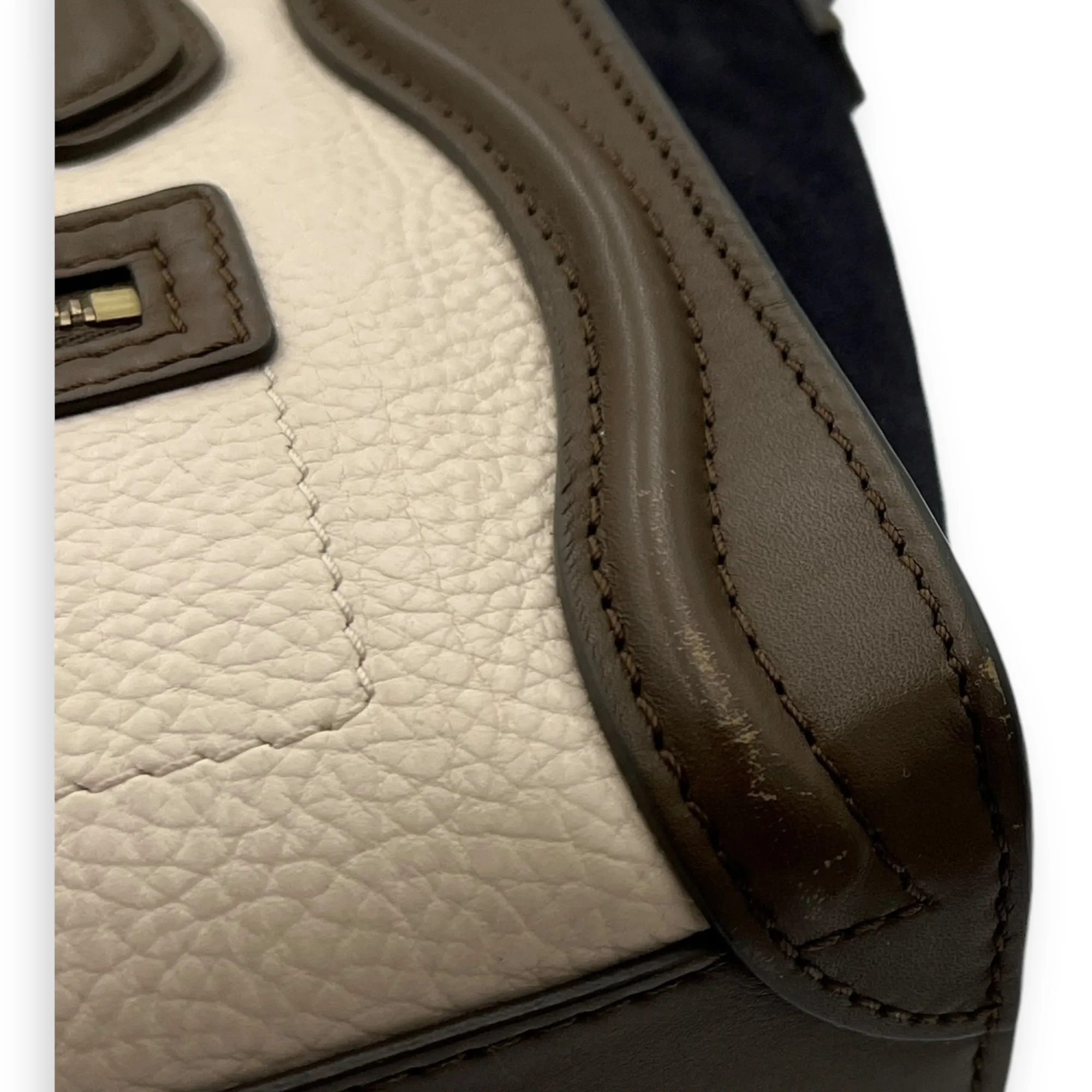 Luggage Nano White Top Handle Bag in Calfskin, Gold hardware