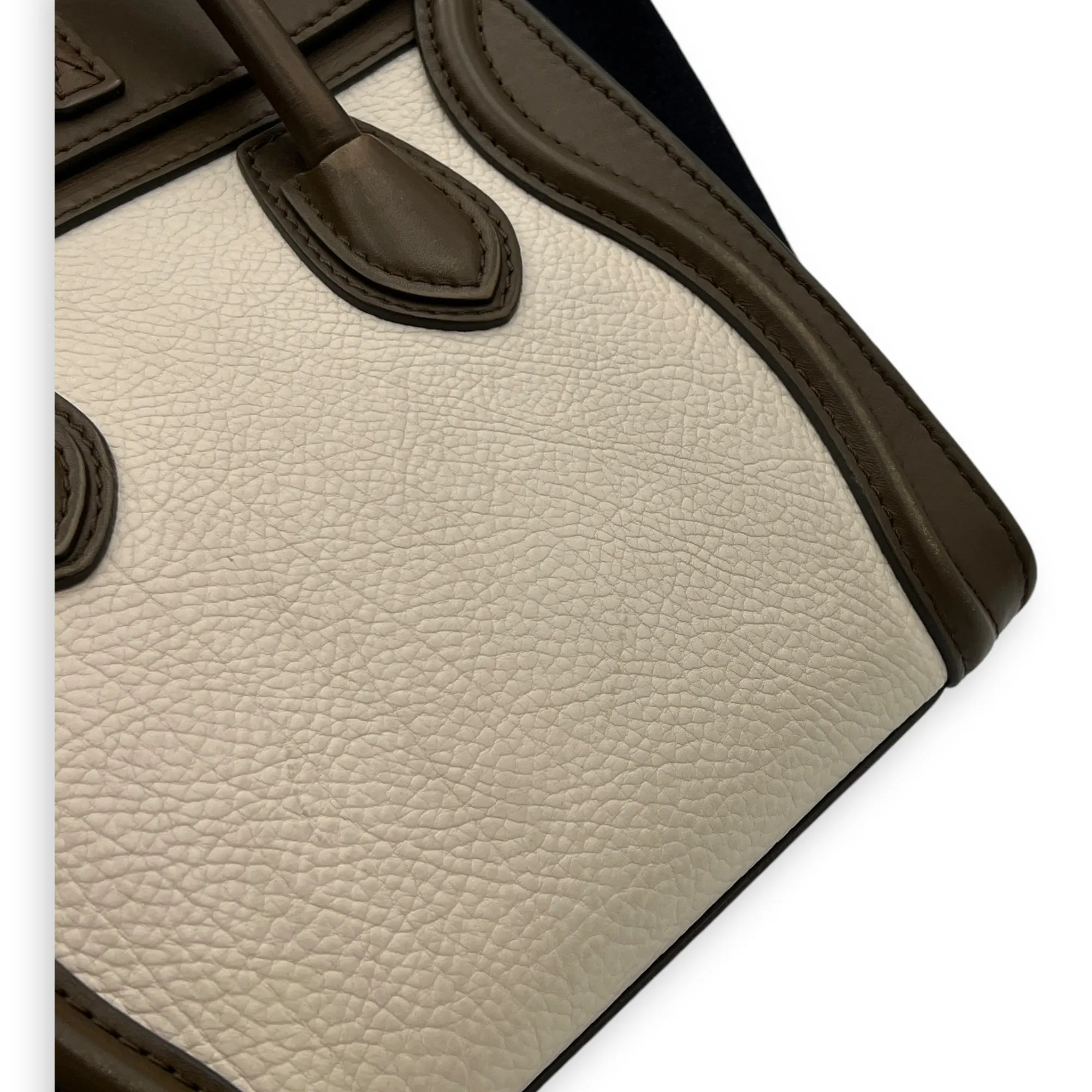 Luggage Nano White Top Handle Bag in Calfskin, Gold hardware