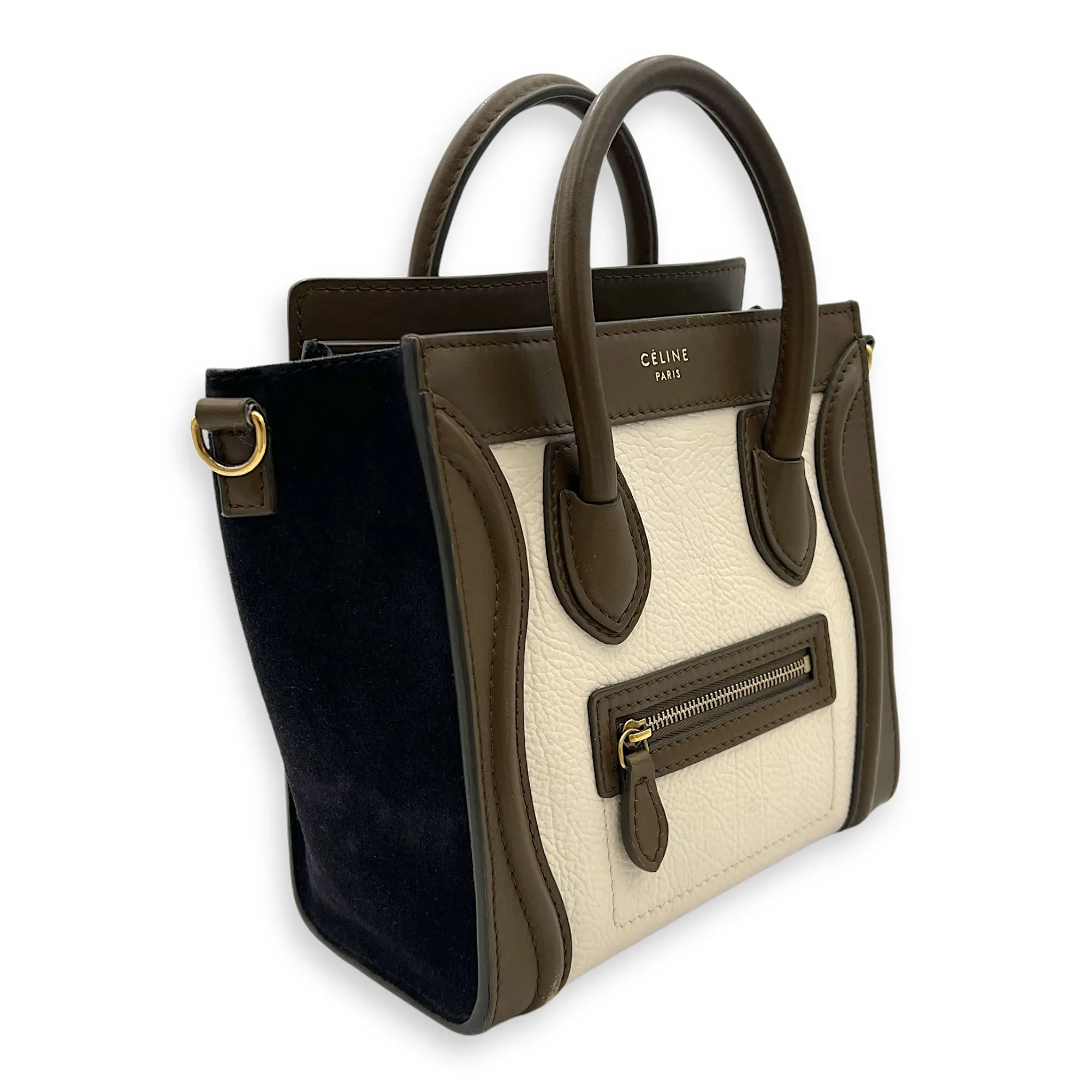 Luggage Nano White Top Handle Bag in Calfskin, Gold hardware