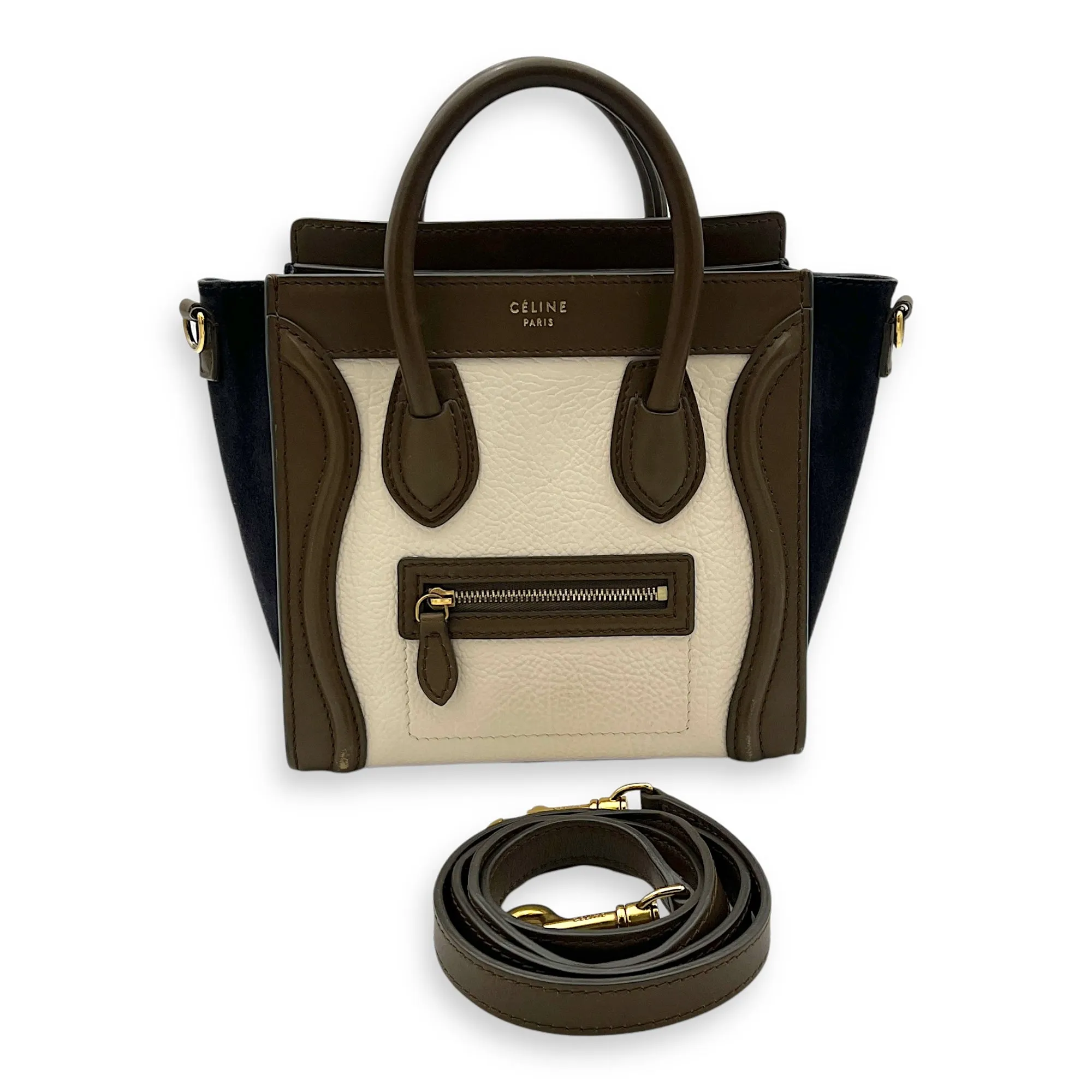 Luggage Nano White Top Handle Bag in Calfskin, Gold hardware