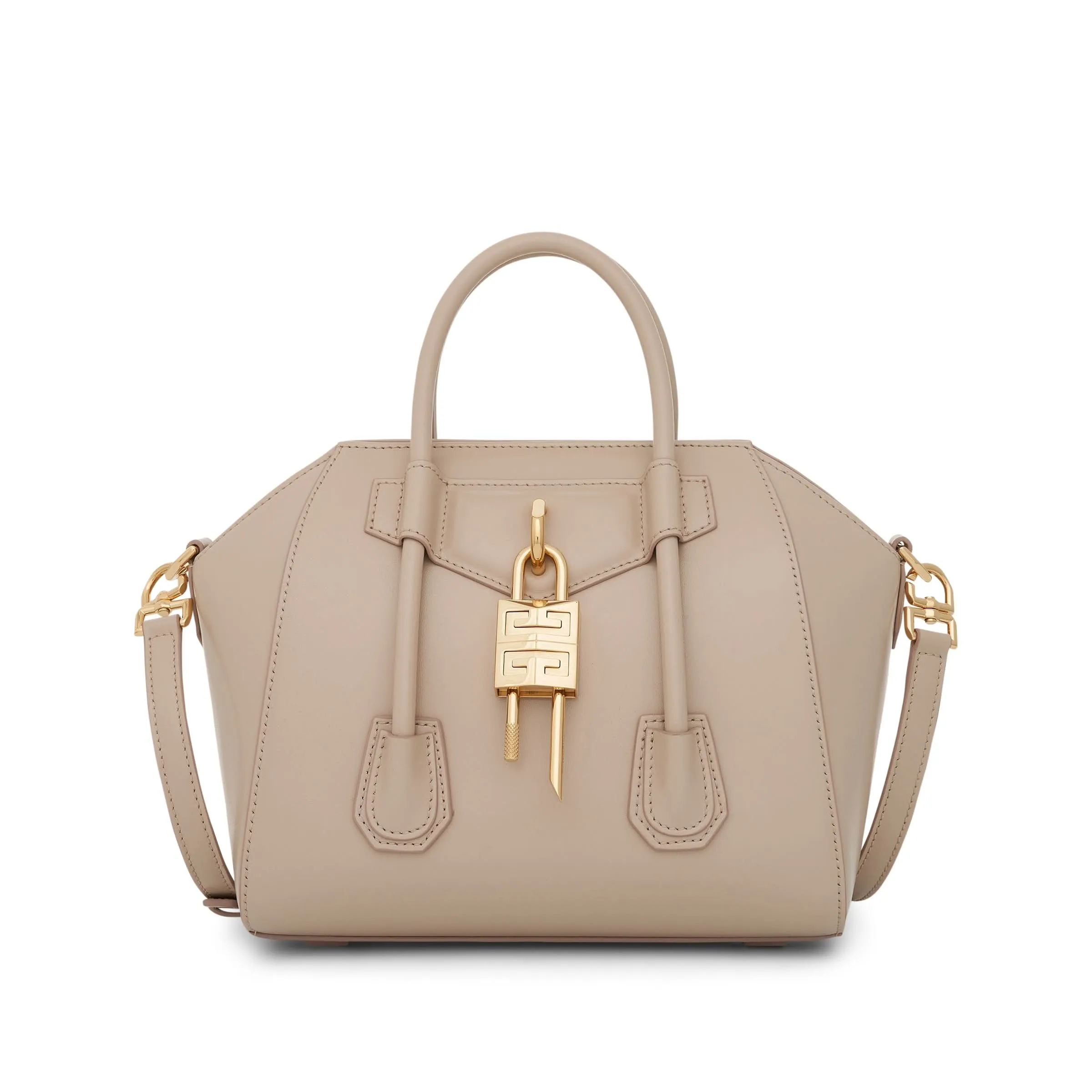 Mini Antigona Lock Bag in Box Leather in Natural Beige